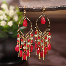 Load image into Gallery viewer, Antique gold-plated long fringed earrings for women vintage waterdrop bohemian chain earrings
