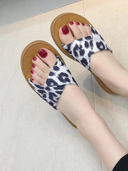 Women Summer Leopard Flat Slippers