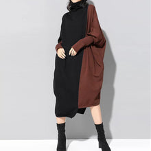 Load image into Gallery viewer, Star&#39;s same ol temperament women&#39;s clothing collage knitted medium length skirt long sleeve high neck dress