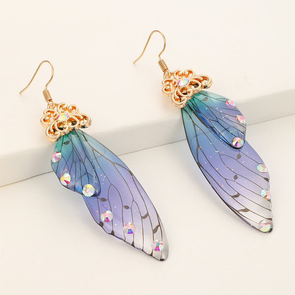 Retro temperament butterfly wings long bridal earrings ladies fashion animal earrings simulation earrings