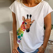 Load image into Gallery viewer, Women&#39;s V-neck Deer Head Print Short Sleeve T-shirt