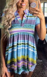 Summer Women's Rainbow Striped Gradient Short-sleeved T-shirt