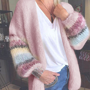 Striped Mohair Sweater Women's Autumn and Winter Knit Cardigan