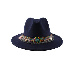 Retro Ethnic Style Flat-edge Jazz Woolen Top Hat
