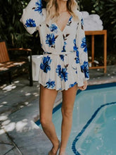 Load image into Gallery viewer, Flower V Neck Long Sleeve Short Mini Dress
