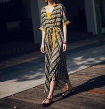 Load image into Gallery viewer, CONTRAST COLOR IRREGULAR SHAPE STRIPE BOHO TWO-PIECE LONG DRESS