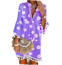 Load image into Gallery viewer, Summer New Style Printed Daisy Ruffled Fringed V-neck Dress