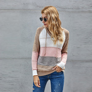 Street Fashion Autumn and Winter Knitted Hoodie Sweater Women Wear Long-sleeved Blouse