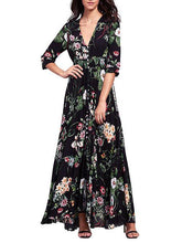 Load image into Gallery viewer, Pretty Bohemia Floral Printed V Neck Maxi Dress