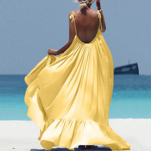 Slip beach skirt women's loose solid color fashion strap open back swing long skirt woman