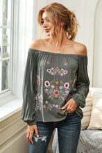 Load image into Gallery viewer, Off-the-shoulder Low Neckline Long Sleeve Blouse Women&#39;s Autumn Loose Plus Size Embroidered Pullover