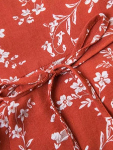 Popular Floral-Print Petal Sleeve Side Lace-Up Mini Dress