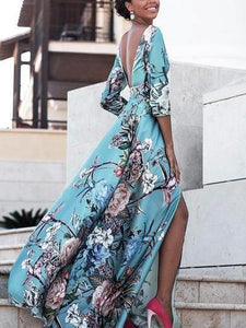 Floral Backless Split Bohemia Beach Maxi Long Dress