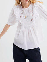 Load image into Gallery viewer, Half Sleeve Loose Solid Color Hollow Round Neck Lace Top