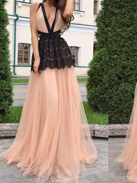 Deep V Neck Backless Splice Evening Maxi Dress