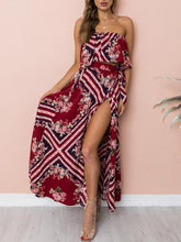 Load image into Gallery viewer, Printed Off Shoulder Tops High Waist Side Split Maxi Skirt Two Pieces Set