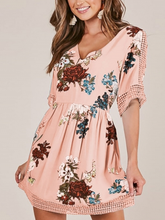 Load image into Gallery viewer, FLORAL V NECK CASUAL HALF SLEEVE MINI DRESS