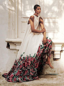Floral Printed Halterneck Big Hem Maxi Dress