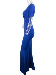 Deep V Neck Off Shoulder Bodycon Solid Color Evening Maxi Dress