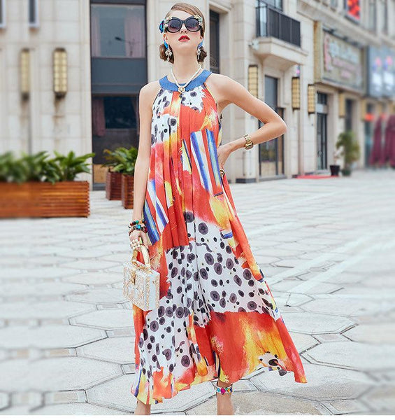 New Print Sleeveless Loose Summer Maxi Dress