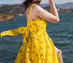 2018 New Floral Print Spaghetti Strap Split Chiffon Beach Maxi Dress