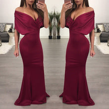 Load image into Gallery viewer, Deep V Neck Off Shoulder Bodycon Solid Color Evening Maxi Dress