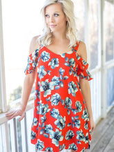 Load image into Gallery viewer, Popular Floral-Print Stripes Off-Shoulder Short Sleeve V Neck Mini Dress