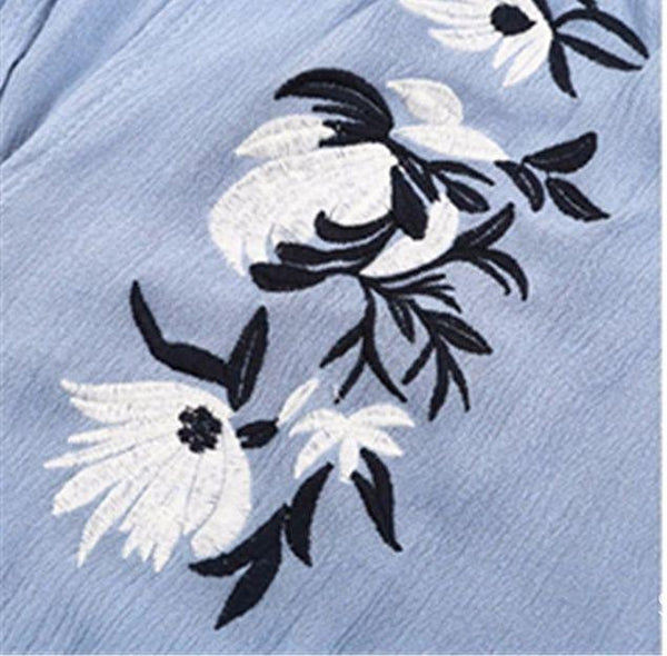 Off Shoulder Long Sleeve Embroidered Short Mini Dress