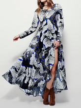 Load image into Gallery viewer, Fashion Printed Round Neck Long Sleeve Swing Maxi Dress