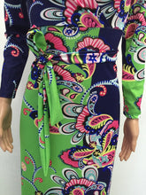 Load image into Gallery viewer, Elegant Floral Print V Neck Long Sleeve Side Split Belted Maxi Long Dress