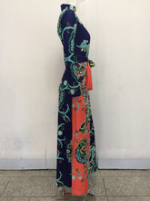 Load image into Gallery viewer, Elegant Floral Print V Neck Long Sleeve Side Split Belted Maxi Long Dress