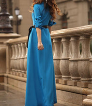 Load image into Gallery viewer, Lapel Neck Button Evening Gown Maxi Long Dress