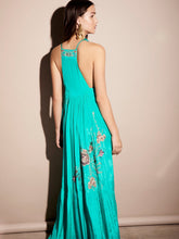 Load image into Gallery viewer, Bright COLOR Embroidered Flower Satin Bohemian Halter Dress