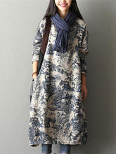 Load image into Gallery viewer, Print Loose Casual Pocket Linen Cotton Dress