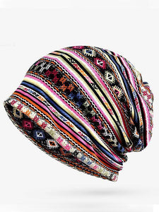 Casual Baggy Slouchy Four Seasons Cotton Geometric Pattern Adult Hat Infinity Scarf