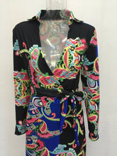 Load image into Gallery viewer, Elegant Floral Print V Neck Long Sleeve Side Split Belted Maxi Long Dress