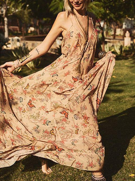 Floral Print Halter Beach Bohemia Maxi Dress