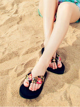 Load image into Gallery viewer, Bohemian Flip-Flops Thick Bottom Middle Heel Beach Shoes