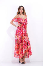Load image into Gallery viewer, Sexy Spaghetti Strap Printed Chiffon Split Bohemia Maxi Dress