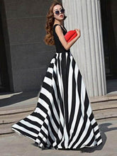Load image into Gallery viewer, Striped Split-joint Sleeveless Evening Dress