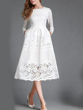 Load image into Gallery viewer, Lace Long Sleeve Hollow Pockets Dress