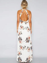 Load image into Gallery viewer, Sleeveless Polyester Halter Neck Floral Print Maxi Day Going Out Dress