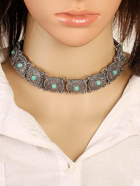 Europe Personality Short Paragraph Retro Turquoise Necklace