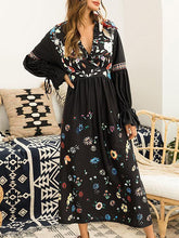 Load image into Gallery viewer, Flared Sleeves V-Neck Floral Maxi Dress