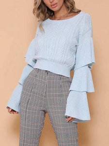 Flared Sleeve Knit Loose Tops Sweater