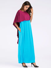 Load image into Gallery viewer, Fashion Contrast Color Asymmetry Cloak Patckwork Design Maxi Long Dress