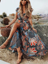 Load image into Gallery viewer, Bohemian Print V-Neck Short Sleeve Large Swing Maxi Dress