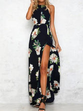 Load image into Gallery viewer, Sleeveless Polyester Halter Neck Floral Print Maxi Day Going Out Dress