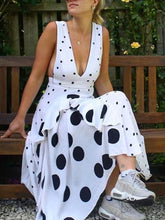 Load image into Gallery viewer, Sexy Deep V Neck Sleeveless Polka Dot Irregular Hem Dress