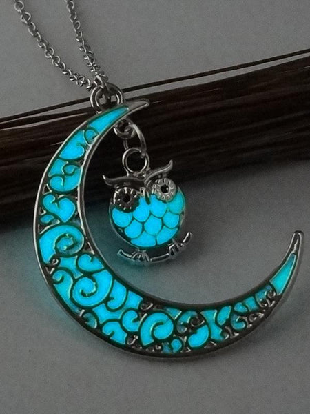 Moon Owl Glow in Dark Pendant Necklace